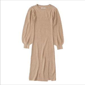Abercrombie & Fitch Ribbed Puff Sleeve Midi Dress